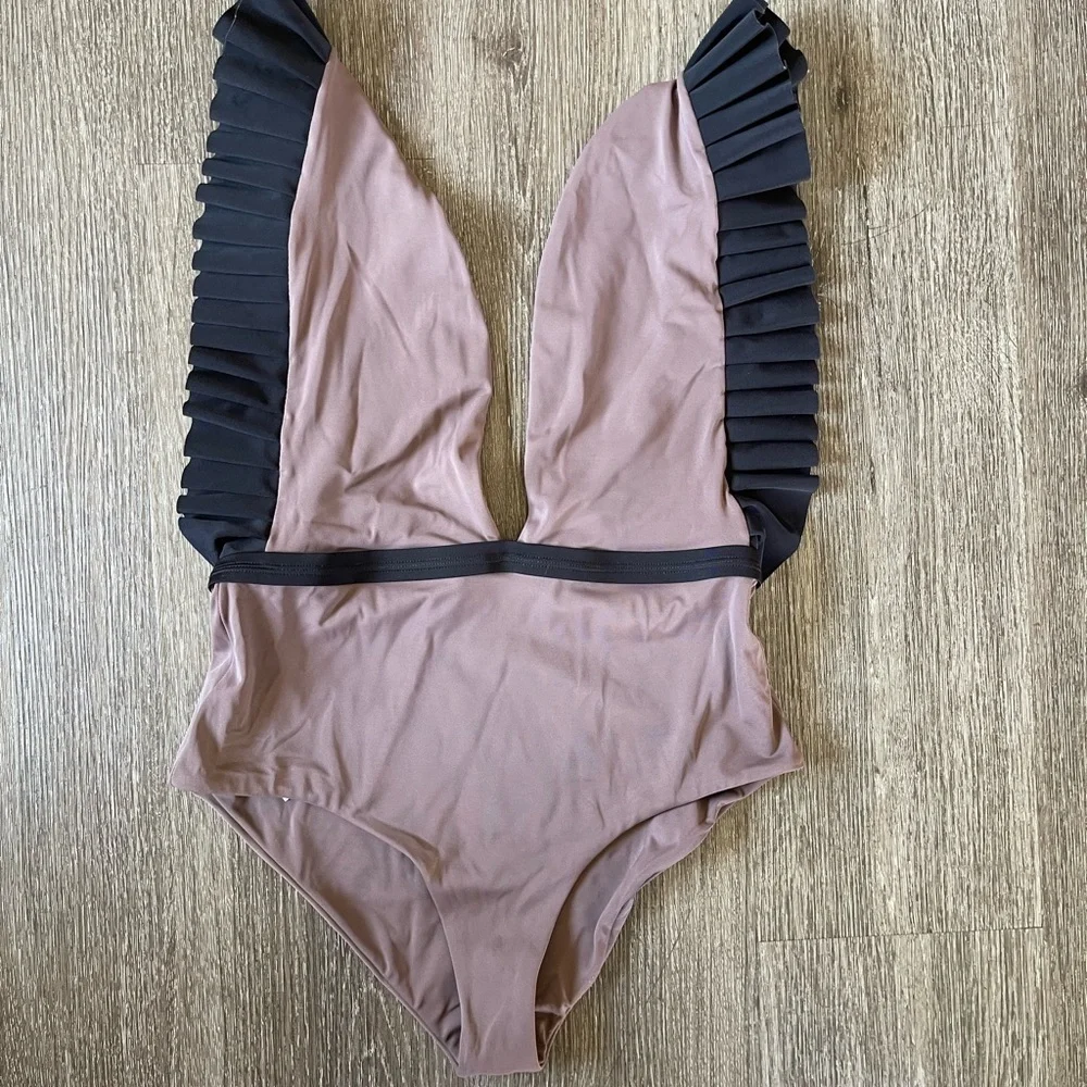 Chic Gray Swimsuit with Gold Accents